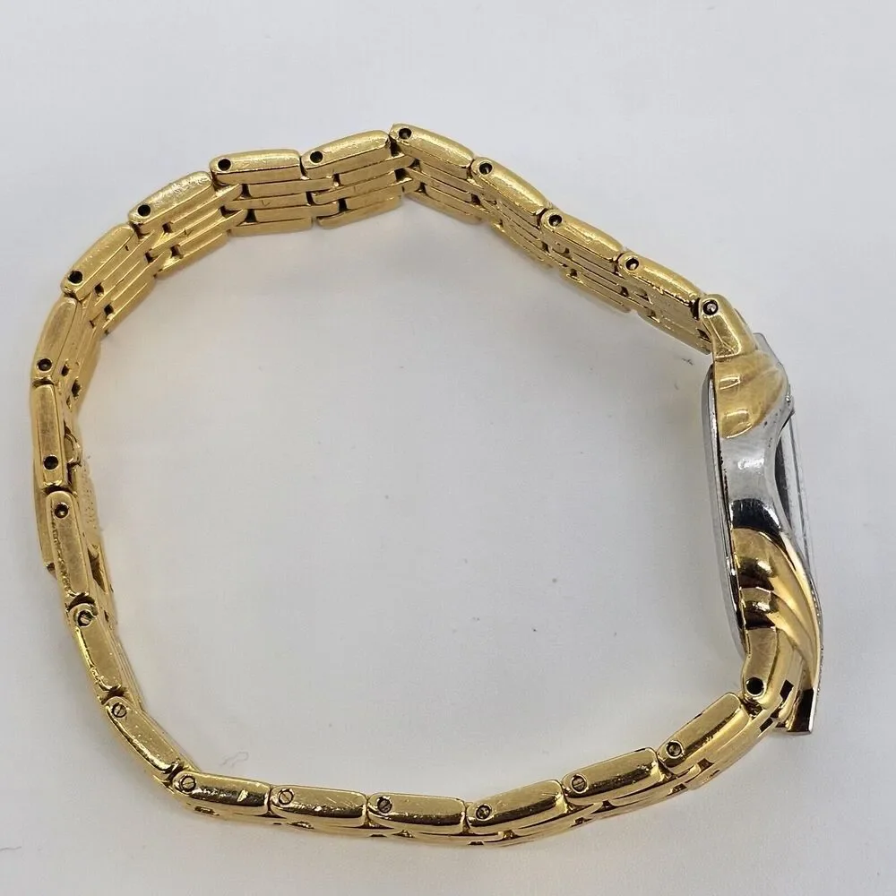 VTG Seiko Half Moon 14MM Women's Watch Black Dial Gold Tone Diamonds 6